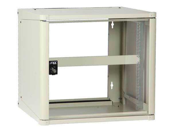 Enoc Veggskap 10U 19" m/patcheguide B-565 x D-635 x H-510 mm, Beige Glassdør